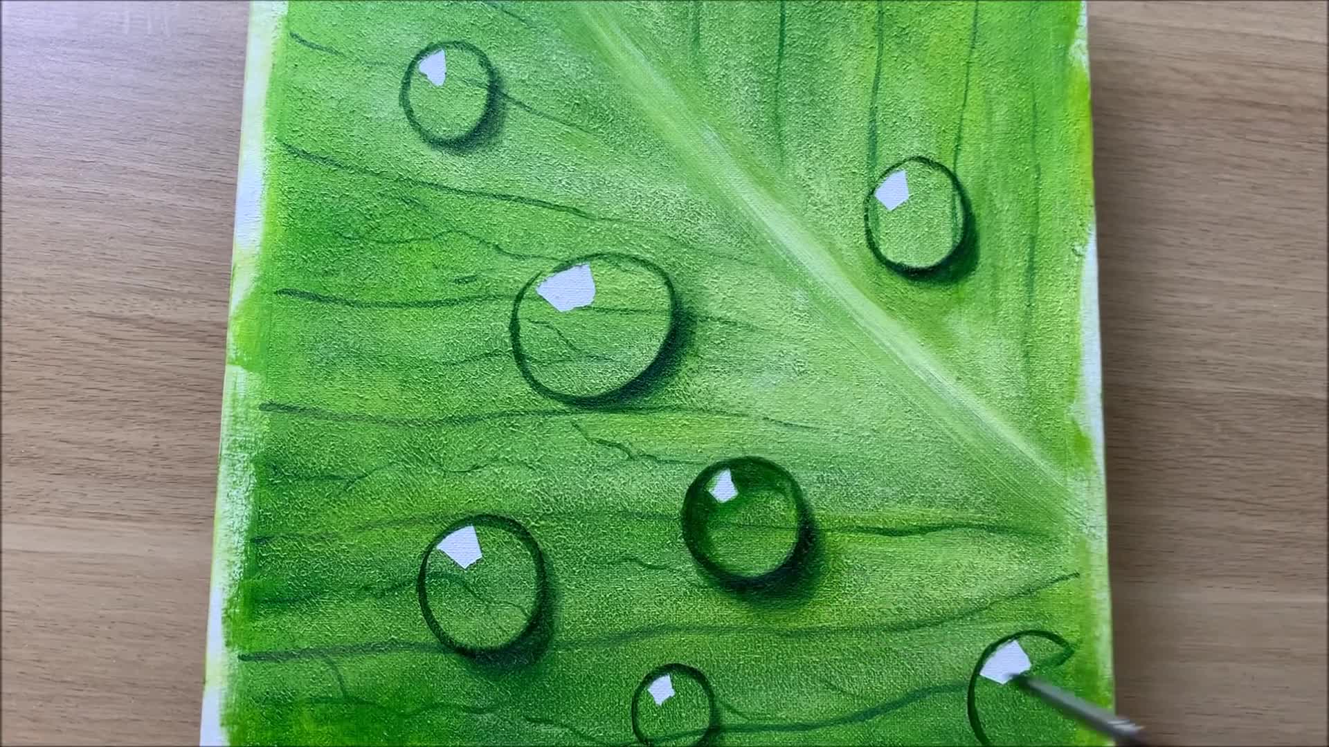 3d立体丙烯画手绘视频教程:树叶上的水滴